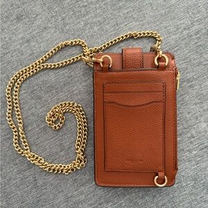 Coach Tan Leather Wallet with Gold Chain